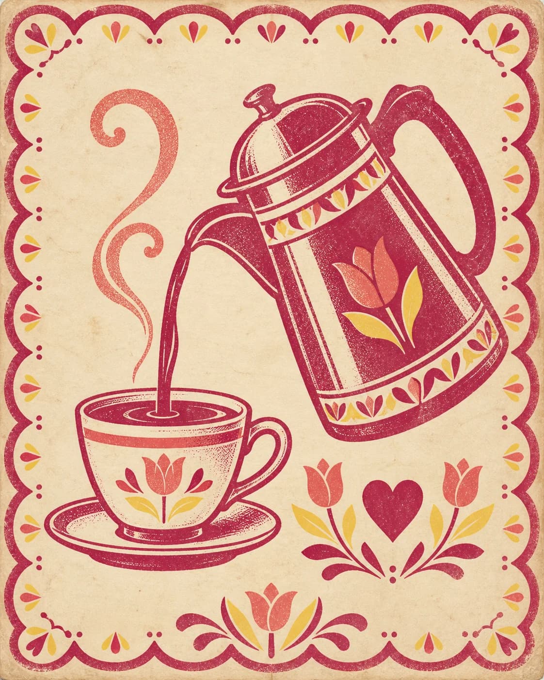Archival menu art of a coffee pot and cup