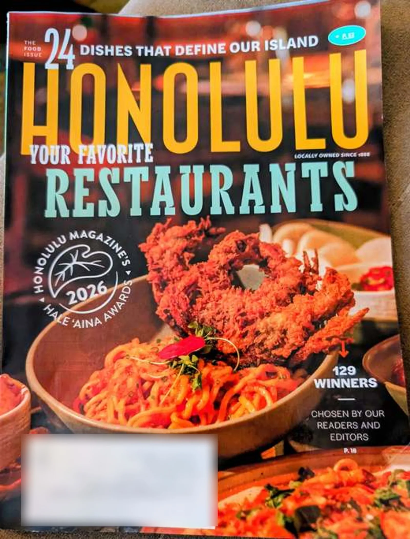 The 2026 HONOLULU Magazine restaurants issue cover