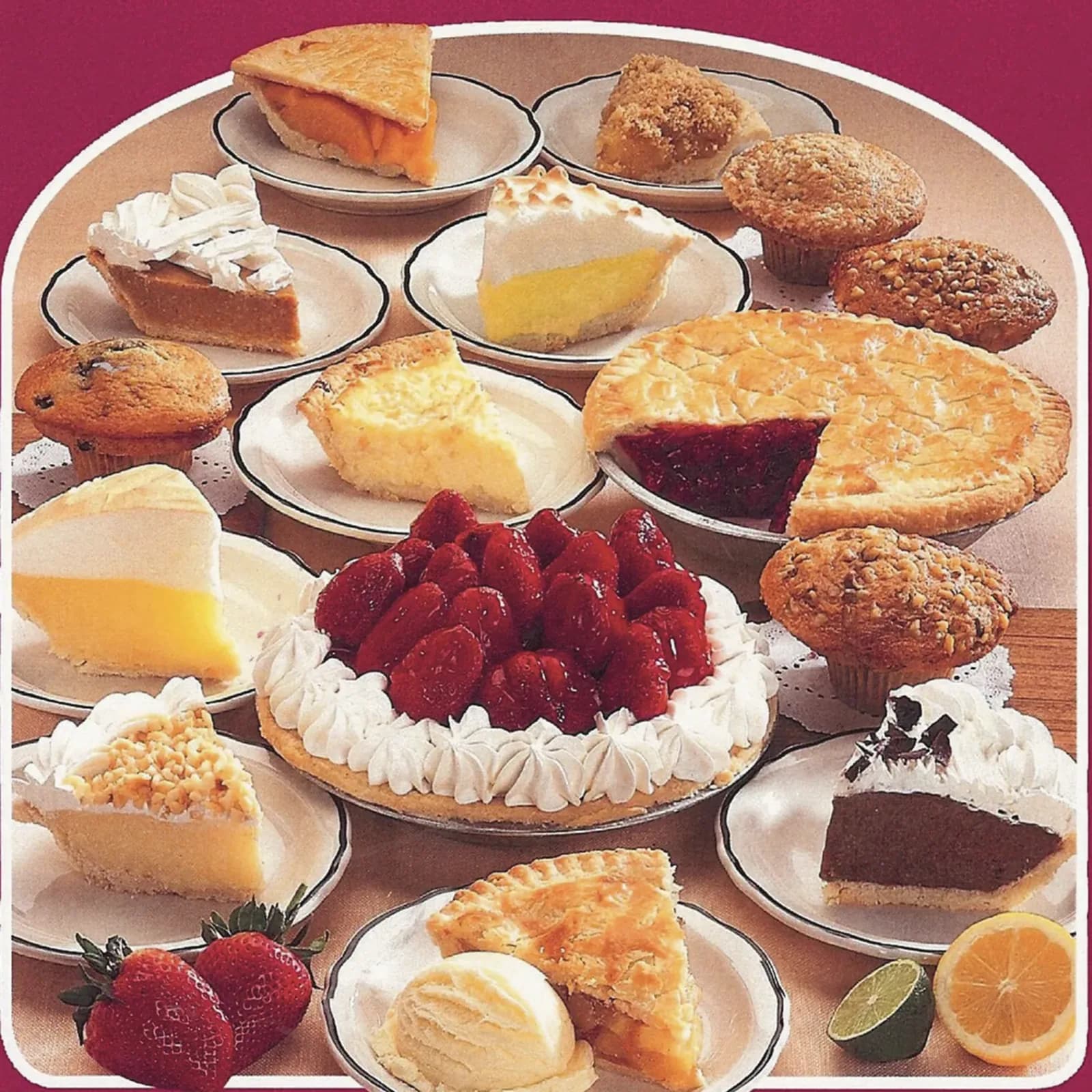 An archival spread of Anna Miller’s pies on diner plates