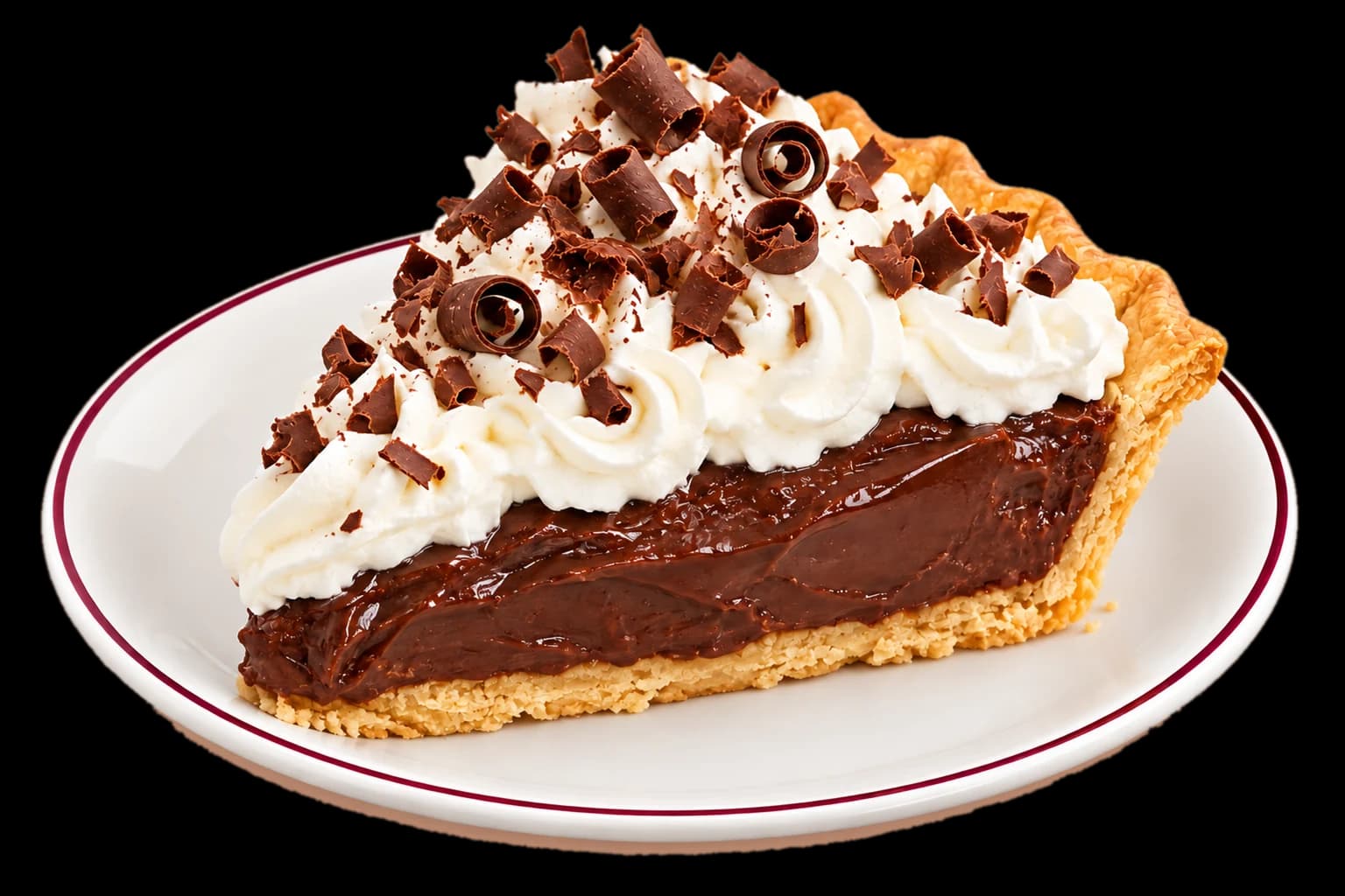 A slice of chocolate cream pie